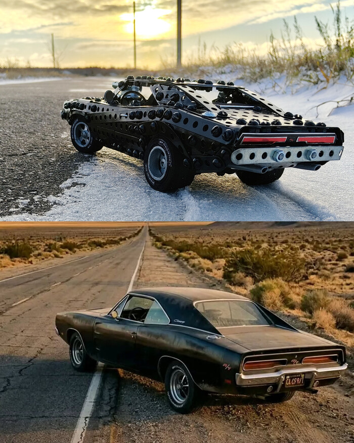 1969 Dodge Charger из металлического конструктора, проволоки, резины и картона