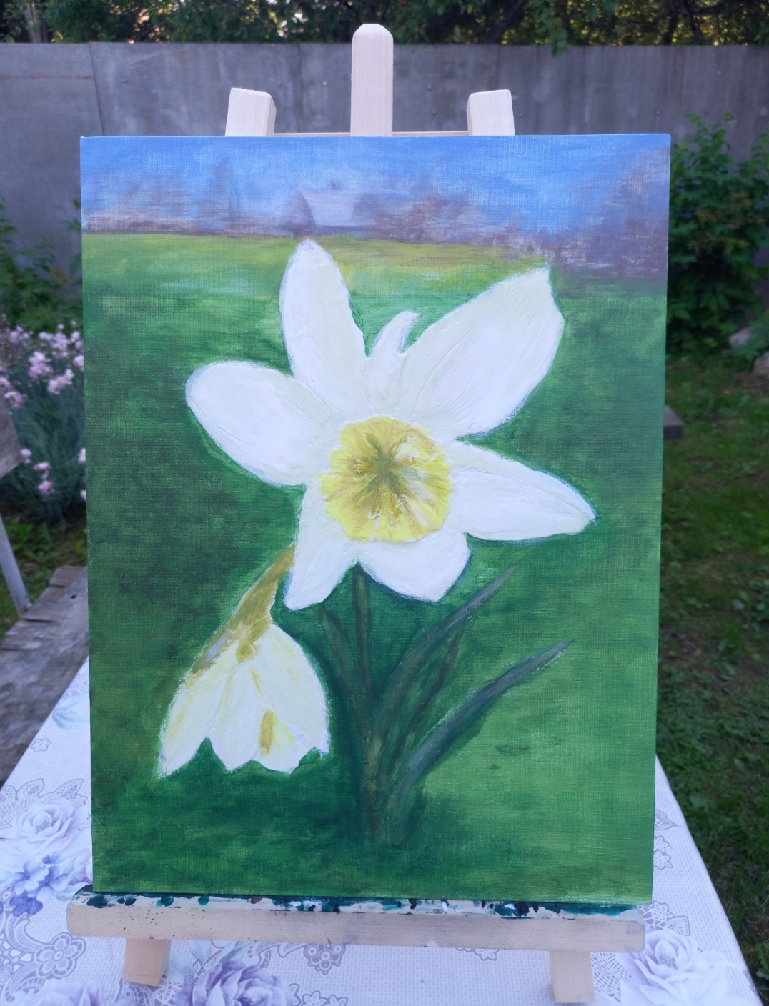 From White Relief to Bokeh: How My Narcissus Came to Life (The Process Inside) - My, Painting, Acrylic, Textures, Daffodils flowers, Creation, Creative people, Self-taught artist, Needlework with process, Painting, Author's painting, Spring, With your own hands, Longpost