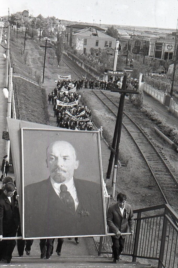May Day demonstration. S. Tarasenko, May 1, 1973, Voronezh Region, Liski, from Oleg Tarasenko's archive - 70th, the USSR, 1973, 1st of May, Liski, Voronezh region