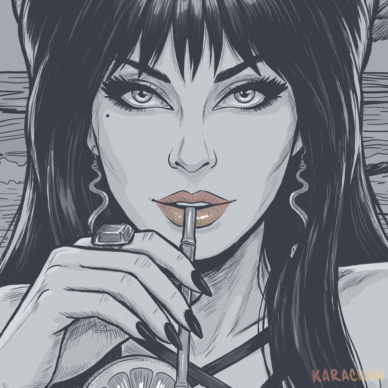 My summer drawing of Elvira, Mistress of the Dark - My, Drawing, Art, Artist, Illustrations, Digital drawing, Longpost, Elvira mistress of darkness, Karachun