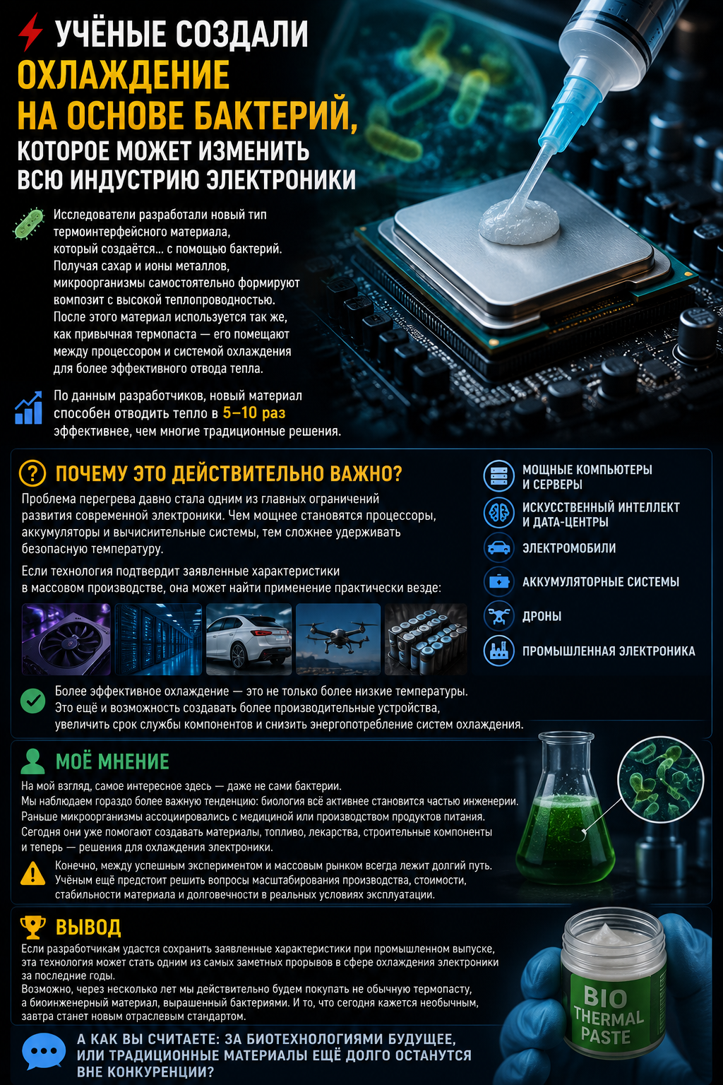 Scientists have created a bacteria-based cooling system that could change the entire electronics industry. - Production, Energy (energy production), news, Technologies, Artificial Intelligence, Biotechnology, CPU, Innovations, The science, Technics, Engineer, Telegram (link), Longpost