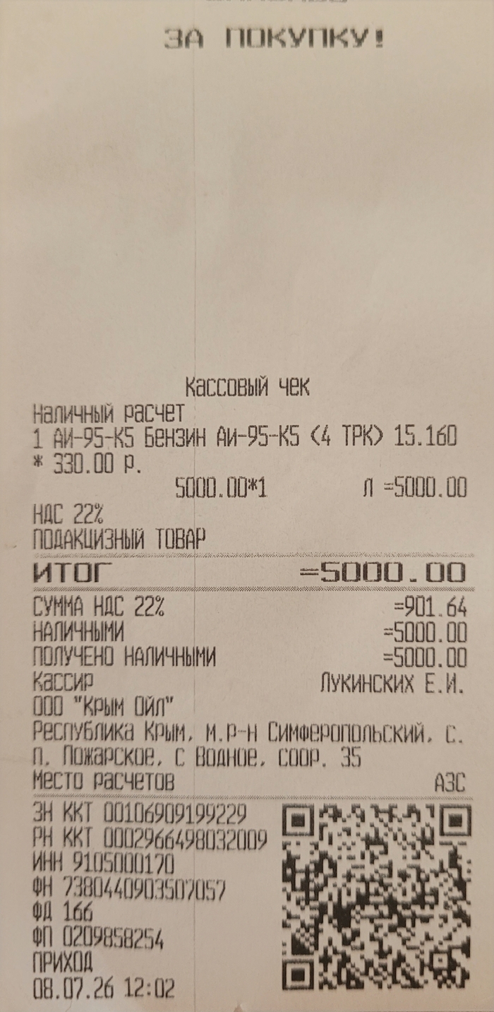 Цена аи-95, Крым, 08.07.2026