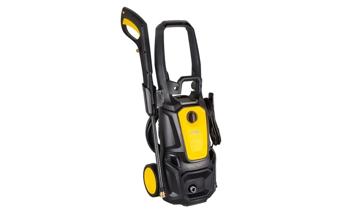 Полупрофессиональная минимойка Huter M19-PW-PRO мощностью 2500 Вт с давлением 195 бар, длинным шлангом и встроенной системой самовсасывания.
