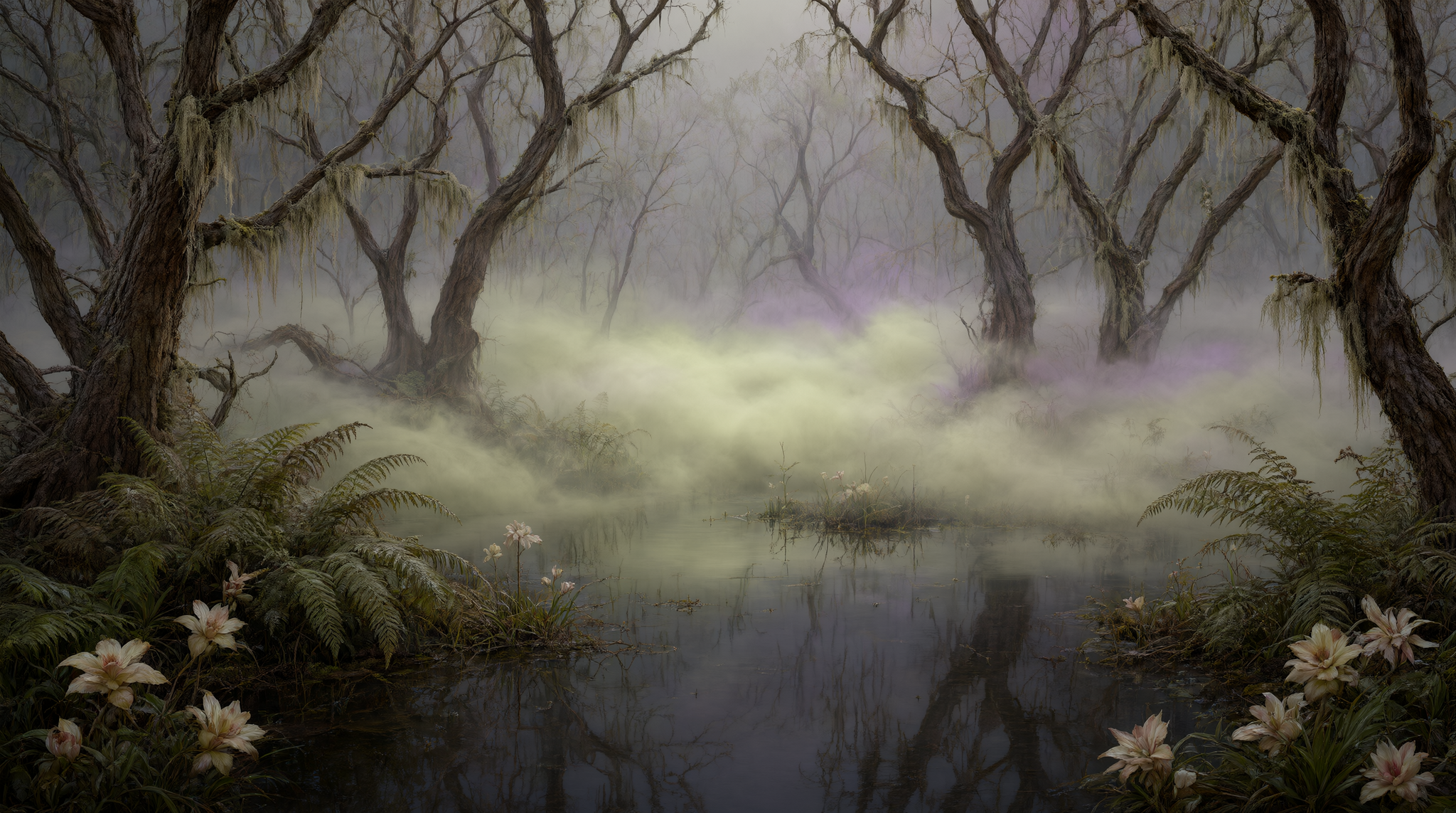 There is no wind there, there is a strange smell - My, Neural Network Content, Painting, Swamp, Forest, Illustrations, Humor