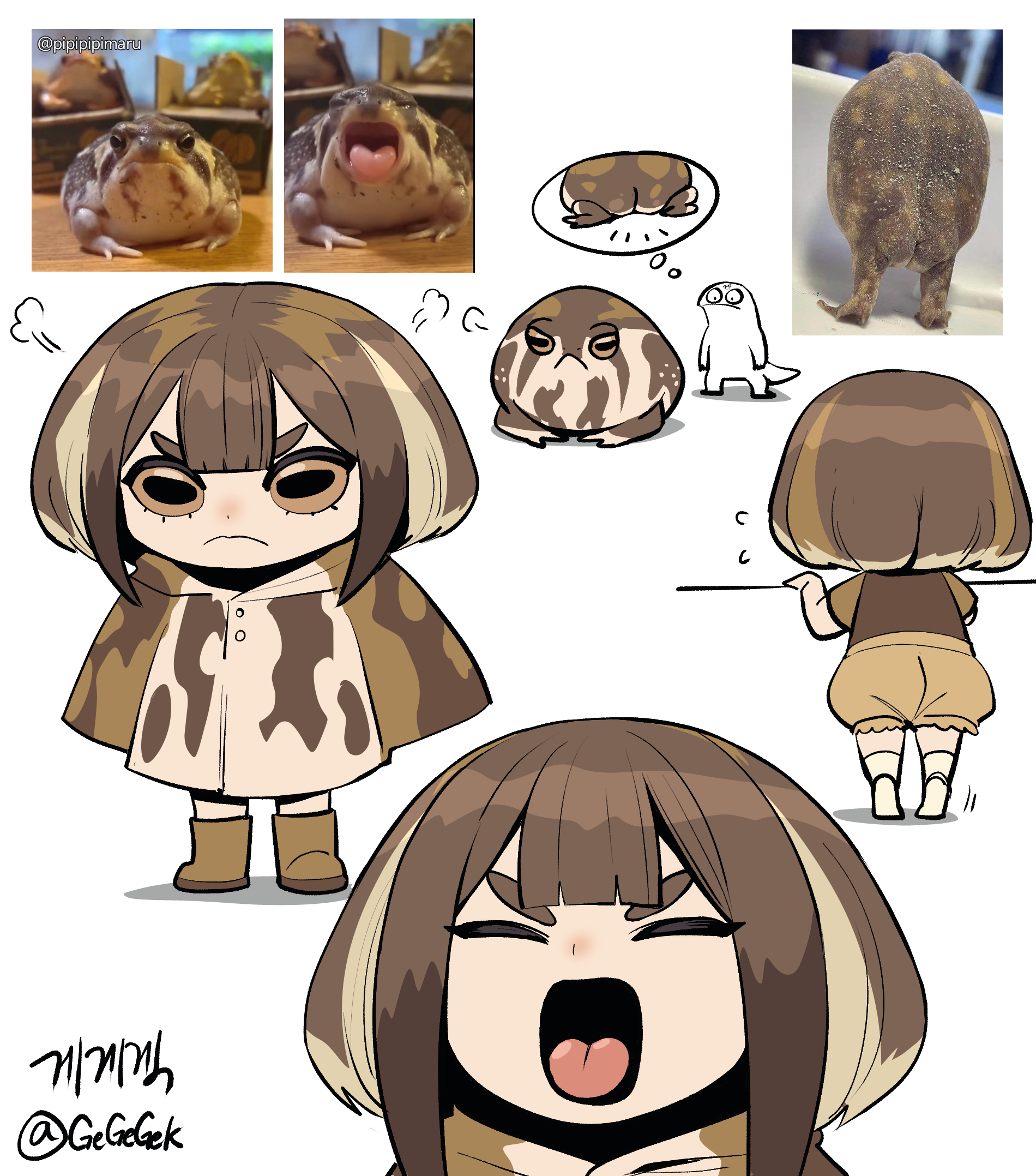 Continuation of the post “Humanization” - Series GeGeGek, Art, Anime, Anime art, Humanization, Animal ears, Gegegekman, A wave of posts, Frogs, Reply to post, Longpost