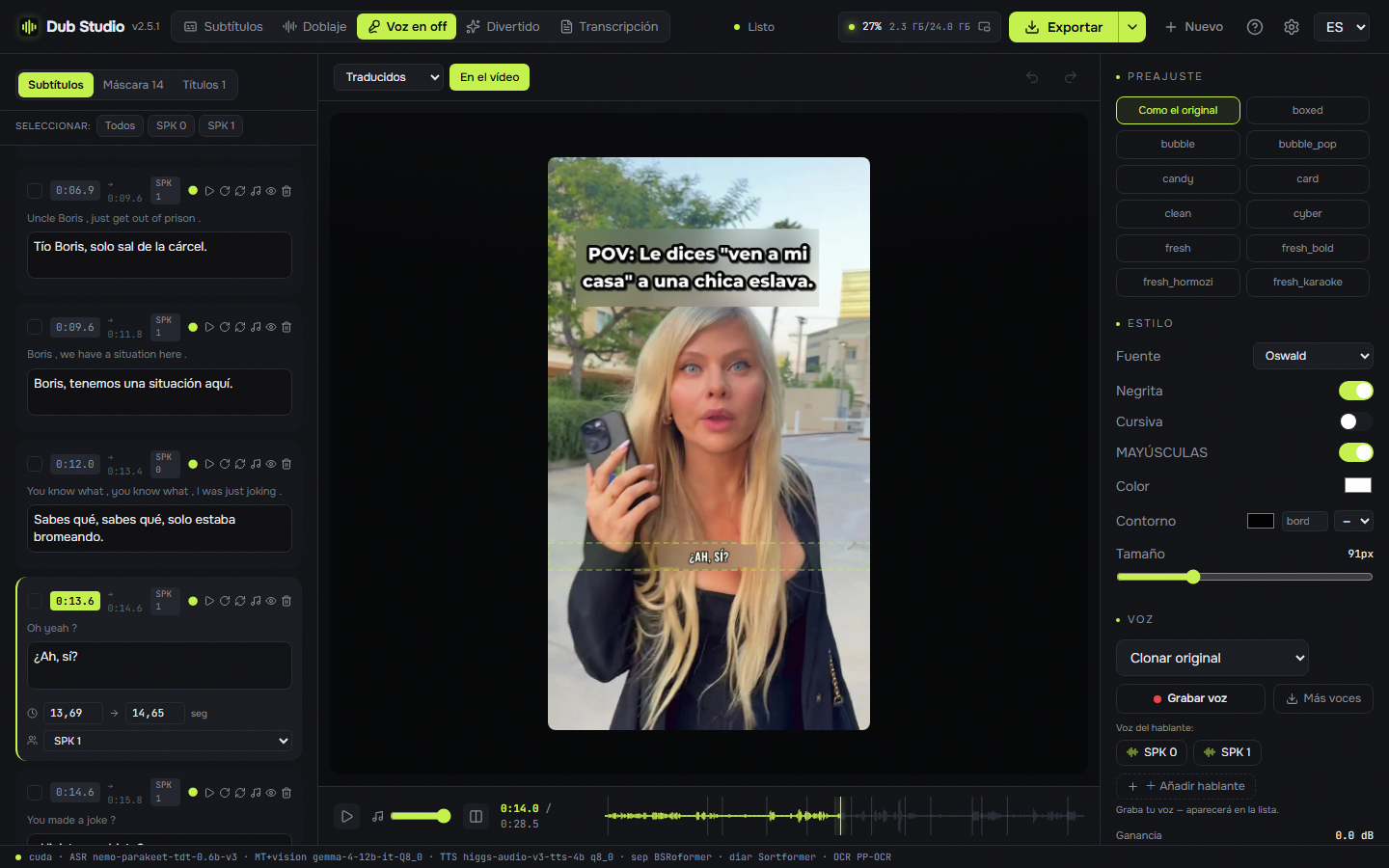 I created a free program that dubs videos into another language using the original voice using AI—locally, without the cloud. - My, Neural Networks, Artificial Intelligence, Dubbing, Translation, Open source, Subtitles, Localization, Video, Speech synthesis, Program, , Peekaboo+