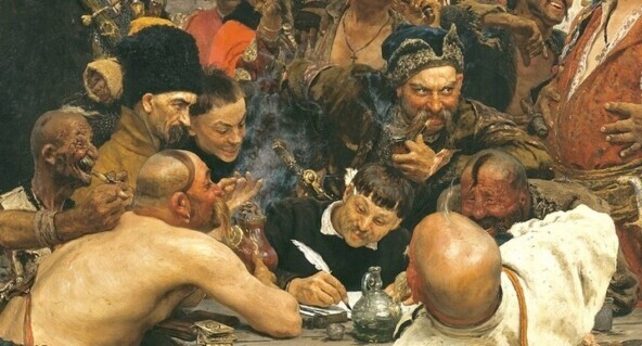 Илья Репин. «Запорожцы пишут письмо турецкому султану», 1880–1891. Фрагмент