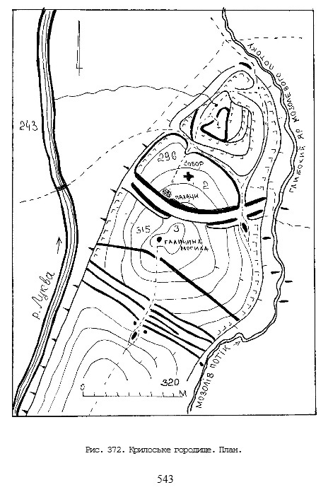 Рис. 3. План Крылосского городища. Источник: Томенчук 2008: 539