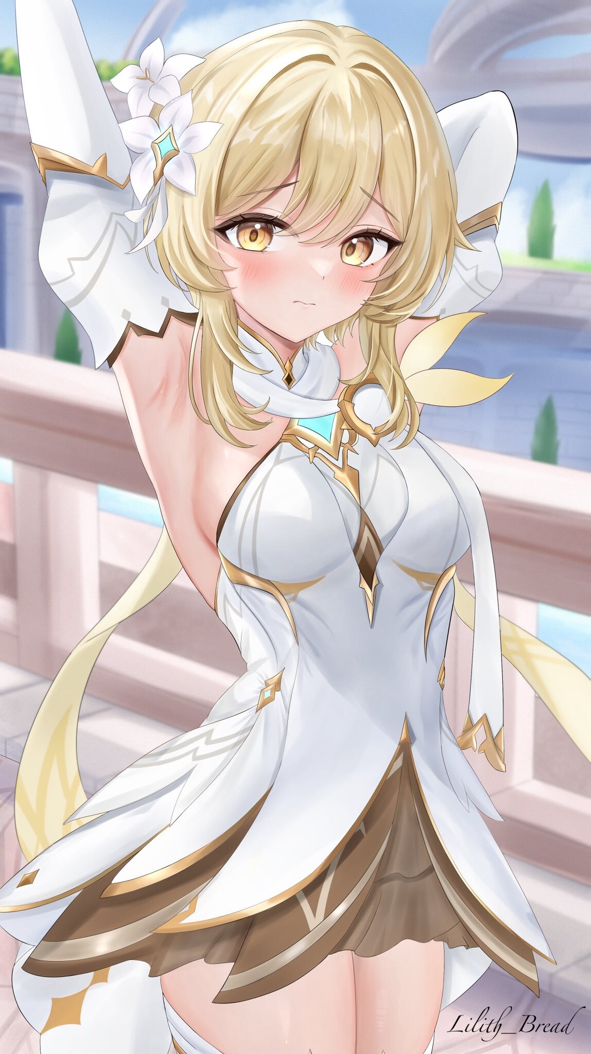 Fontaine's morning sun and a touch of shyness from Teyvat's finest Traveler - Anime, Anime art, Lumine (Genshin Impact), Genshin impact
