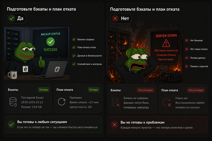 Подготовка бэкапов и плана отката перед переносом на VPS: резервное копирование данных, проверка целостности, тестовое восстановление, защита от потери данных и сокращение времени простоя.