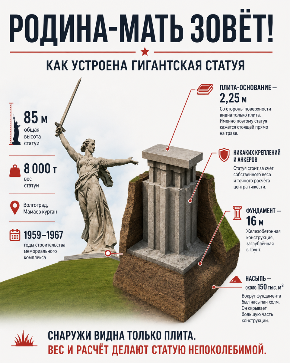 It weighs 8,000 tons and isn't secured with anything: how is the Motherland Rock holding up? - Motherland, Mamaev kurgan, Monument, May 9 - Victory Day, sights, Travel across Russia, Interesting places, Zen, Yandex Zen, Yandex Zen (link), Longpost