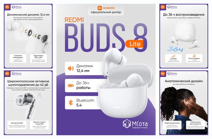 Беспроводные наушники Redmi Buds 8 Lite White, белые, активное шумоподавление
