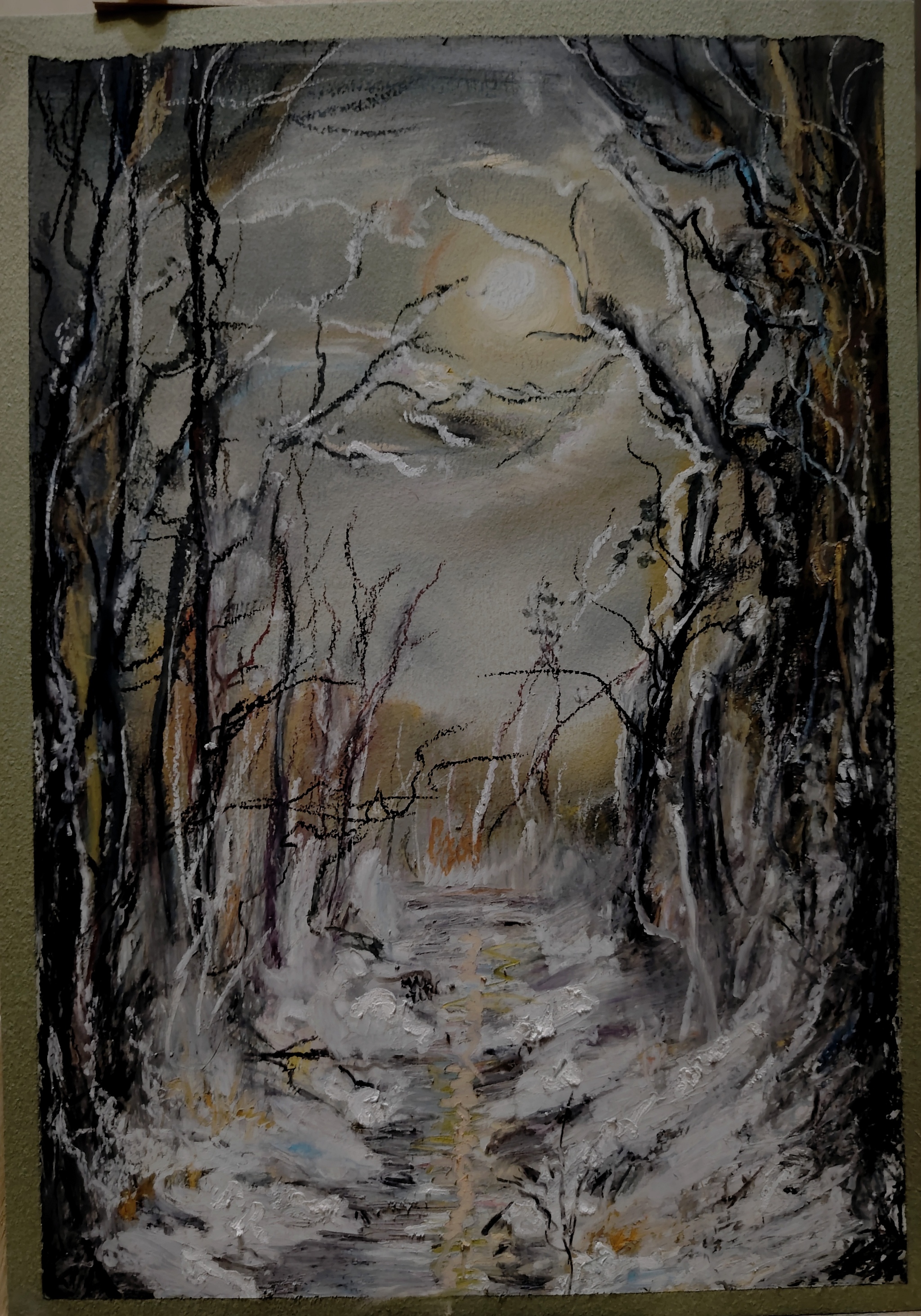 Oil pastel, A3 - My, Painting, Drawing, Tree, Oil pastel