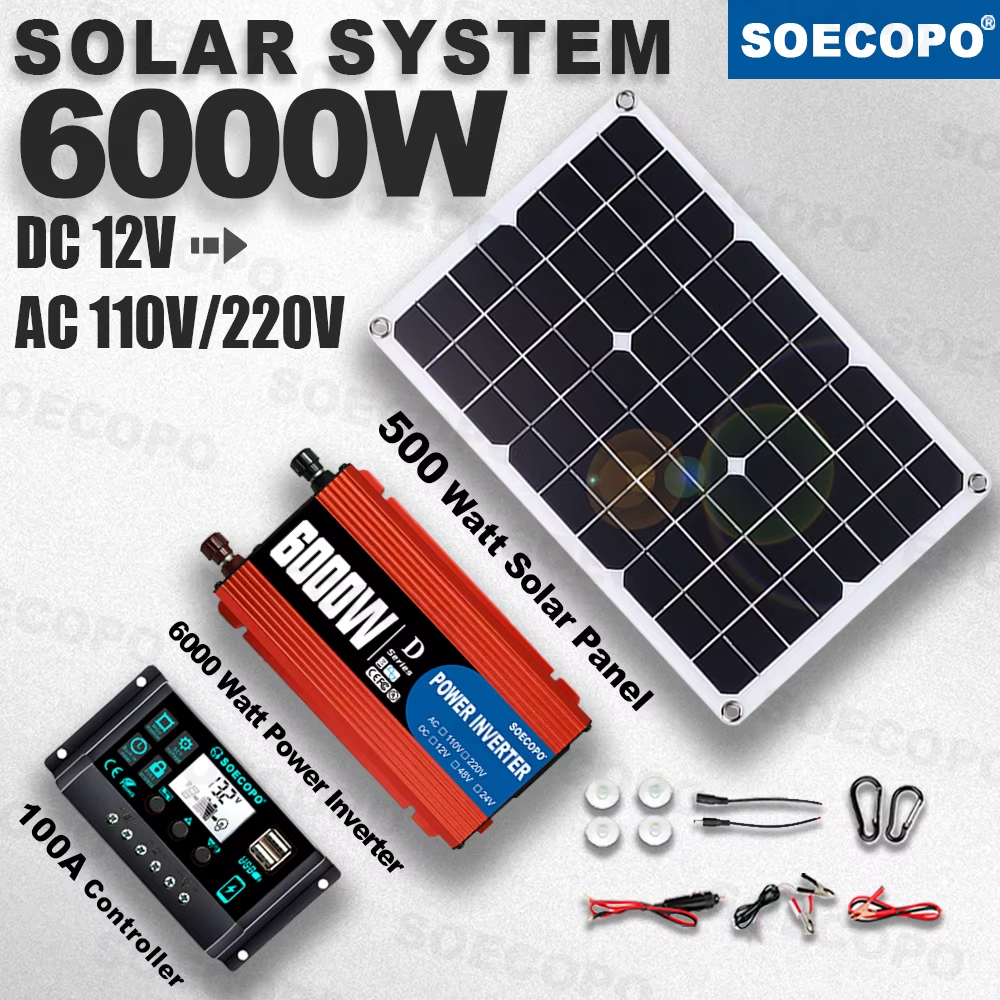 SOECOPO 6000W: A complete solar power system for total independence. 12V/220V inverter, 500W panel, 100A controller. - My, Распродажа, AliExpress, Products, Discounts, Advertising, Xiaomi, Tablet, Charger, Aliexpress sale, Online shopping, Longpost, 