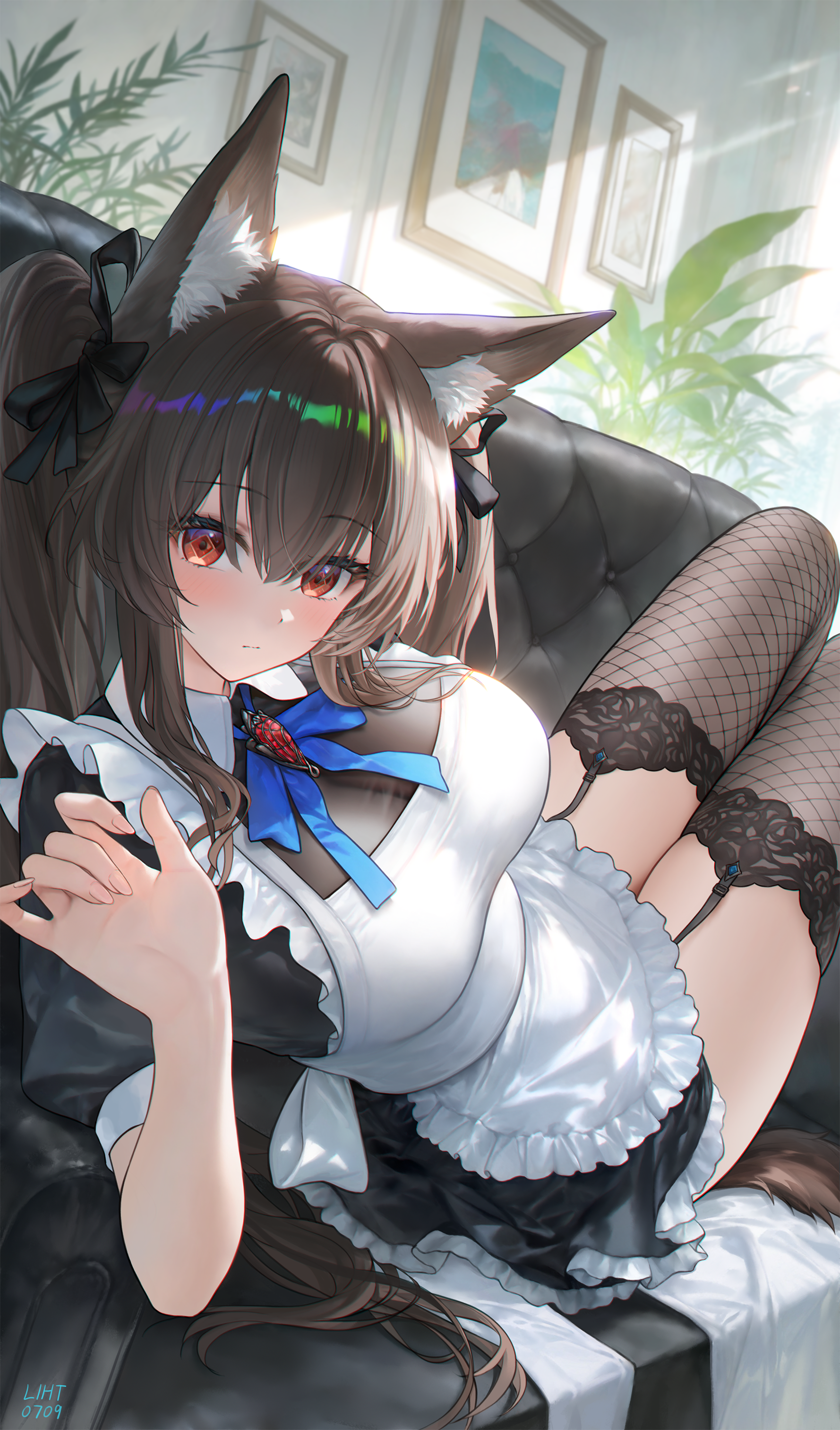 Gilberta - Anime art, Anime, Gilberta (Endfield), Animal ears, Housemaid, Stockings, Longpost