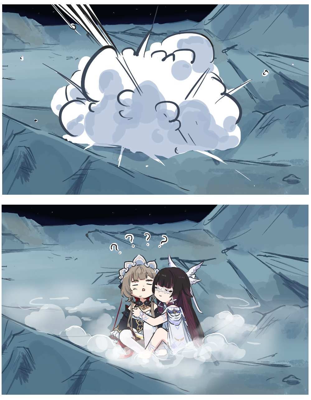 Continuation of the post Unshakable - Genshin impact, Anime art, Art, Xinzoruo, Columbina (Genshin Impact), Wriothesley, Sandrone, Reply to post, Longpost