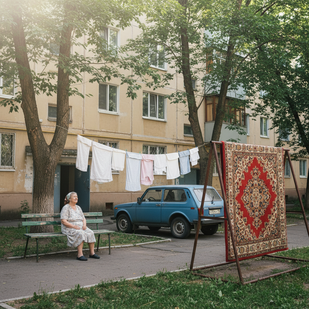Six neural networks were asked to draw a yard with a foreign car based on a description—four of them came up with a Zhiguli. - My, Neural Networks, Generating Images, Flux, Artificial Intelligence, Experiment, Courtyard, Five-story building, Longpost
