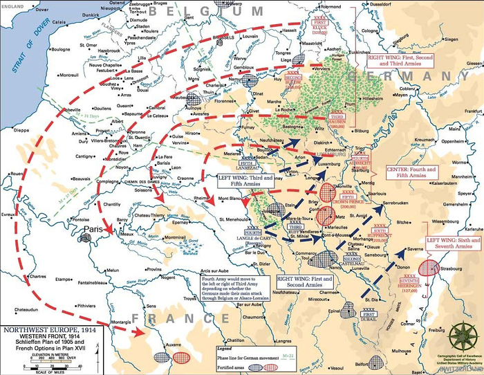 На этой карте показан "план Шлиффена" времён Первой мировой