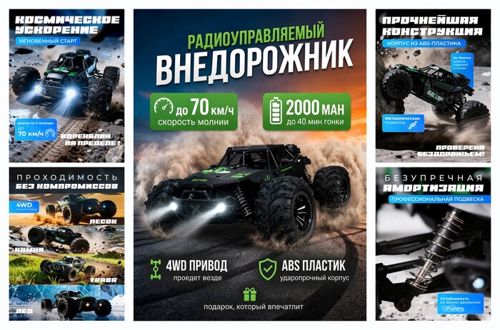 Радиоуправляемая машинка багги 4WD 70 км/ч, полный привод, внедорожник на радиоуправлении для мальчика