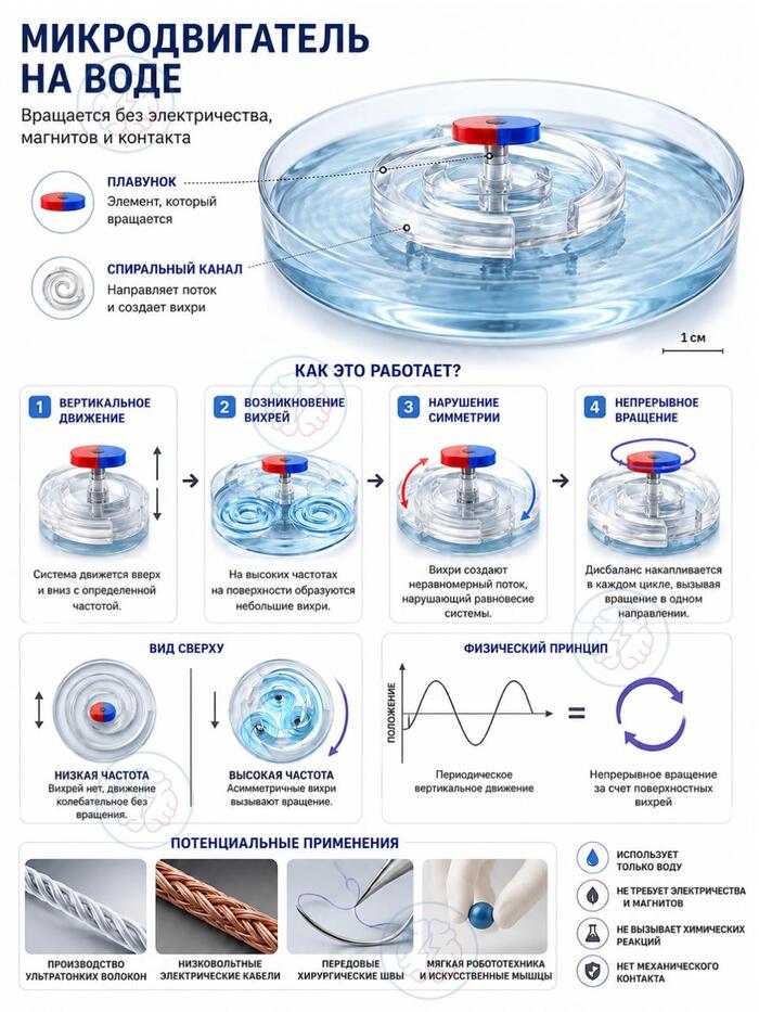 Микромотор на воде: без электричества, магнитов и топлива