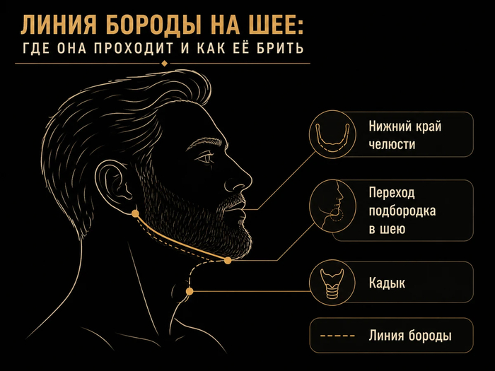 Линия бороды на шее: где она проходит и как её брить
