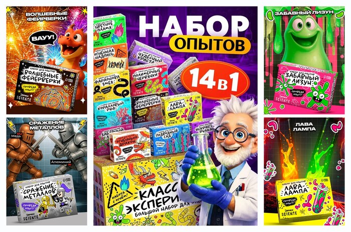 Набор для опытов эврики Science ″14 в 1″ эксперименты, 60 предметов, детский, 14+