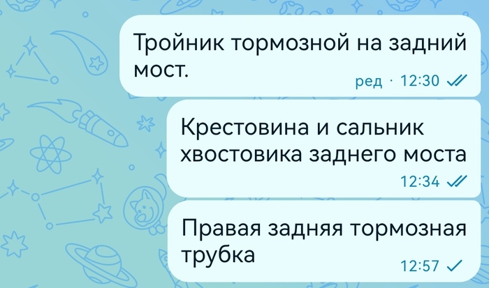 Это вот список всех деталей, которые он завтра будет делать. А остальное потихоньку тоже.