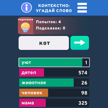 Хотите провести время с пользой для ума? Тогда приглашаем вас присоединиться к лучшей головоломке «Угадай слово». Цель онлайн-игры — угадать секретное слово, которое занимает первое место в списке. Прокачайте свой мозг бесплатно и без регистрации! 