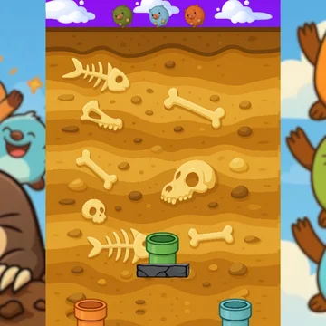 Направьте шарообразных кротов к правильным трубам, прокладывая дорожки! Веселая и умная физическая головоломка для всех возрастов.