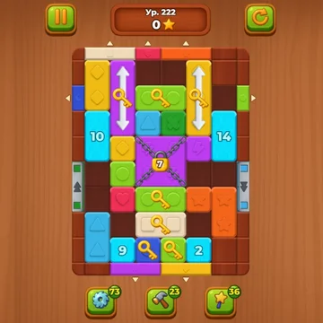 Перемещайте деревянные блоки и направляйте их в ворота, соответствующие их цвету! Это спокойная и расслабляющая головоломка без таймеров и ограничений — играйте в комфортном темпе.