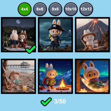 Это увлекательная головоломка про Лабубу, в которой тебе нужно собирать мозаику. Открой для себя удивительный мир пазлов с Лабубу и пройди все уровни!