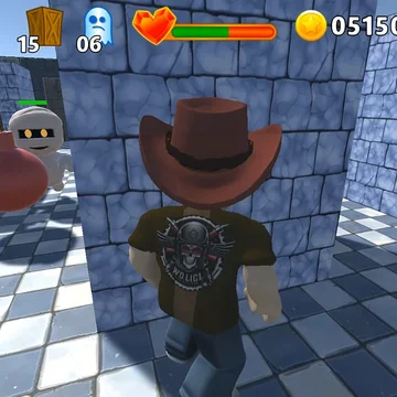 Погрузись в лабиринты Бомбермена в полном 3D! Атакуй привидения, взрывай лутбоксы, собирай бонусы, монеты и покупай на них апгрейды!