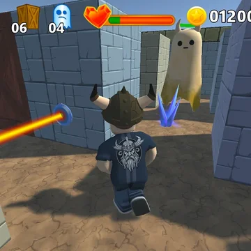 Погрузись в лабиринты Бомбермена в полном 3D! Атакуй привидения, взрывай лутбоксы, собирай бонусы, монеты и покупай на них апгрейды!