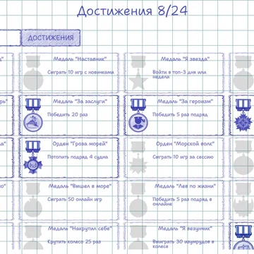 Классическая настольная игра «Морской Бой классический» - стилизация как на бумаге (в школьной тетради в клетку).