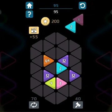 Треугольники Точки 2048 — захватывающая головоломка, где игрок должен соединять треугольники-точки на поле, чтобы получить треугольники с еще большим значением.