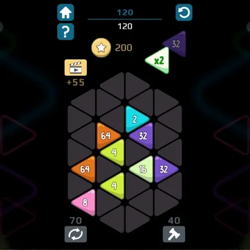 Треугольники Точки 2048 — захватывающая головоломка, где игрок должен соединять треугольники-точки на поле, чтобы получить треугольники с еще большим значением.