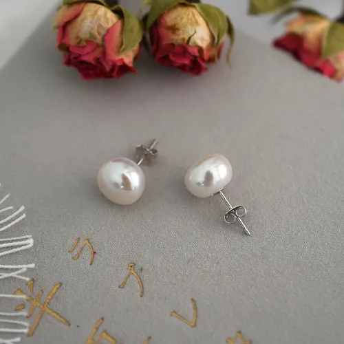 ASHIQI Серьги-гвоздики из серебра 925 с жемчугом