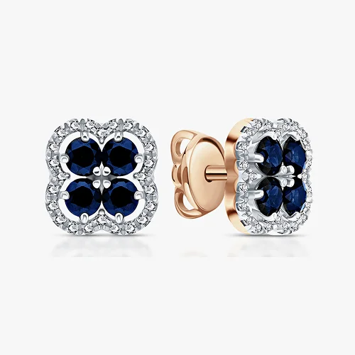 Золотые серьги с бриллиантами и сапфирами